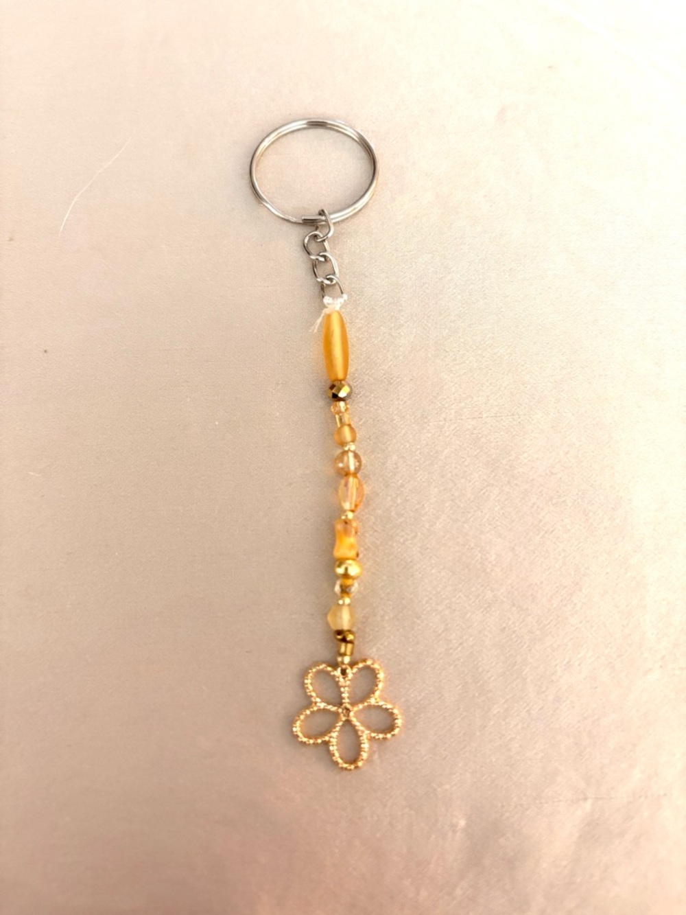 Handmade Gold Beaded Flower Keychain - Women Accessories. New.